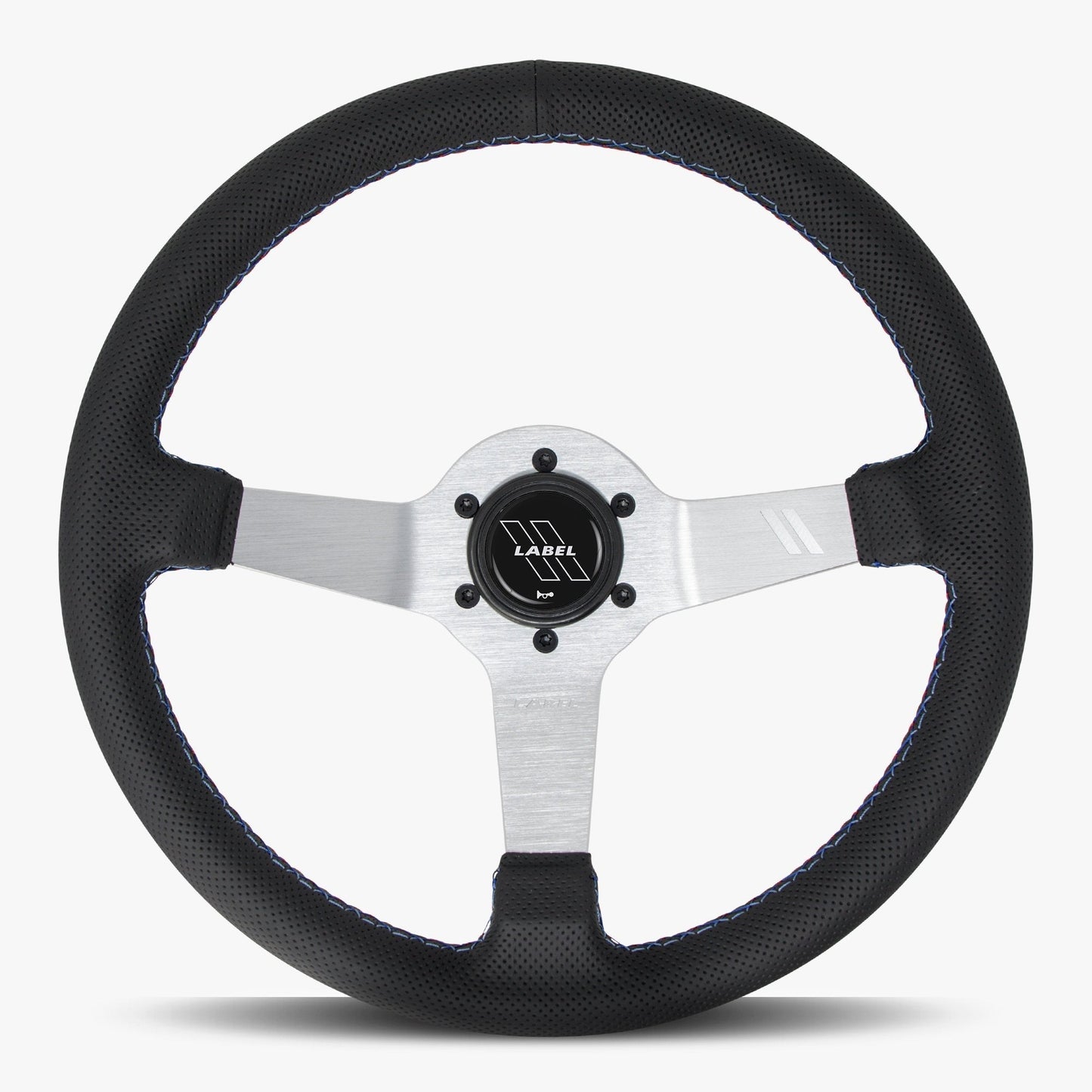 The Classic Black Perforated Leather Steering Wheel with Silver Spoke and Bavarian Stitch