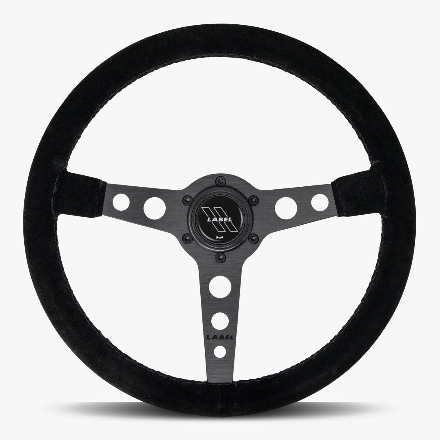 The Daytona Black Alcantara Suede Steering Wheel with Black Spoke and Black Stitch