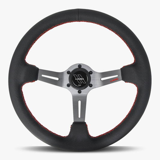 The Le Mans | Black Perforated Leather | Graphite Spoke | Red Stitch