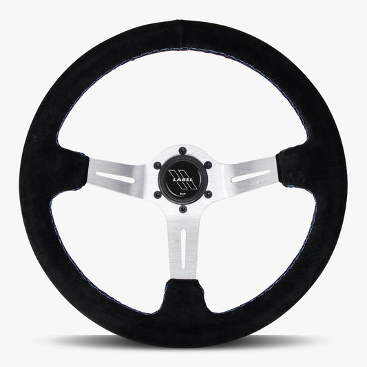 The Le Mans | Black Alcantara Suede | Silver Spoke | Bavarian Stitch