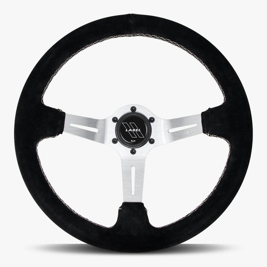 The Le Mans | Black Alcantara Suede | Silver Spoke | White Stitch